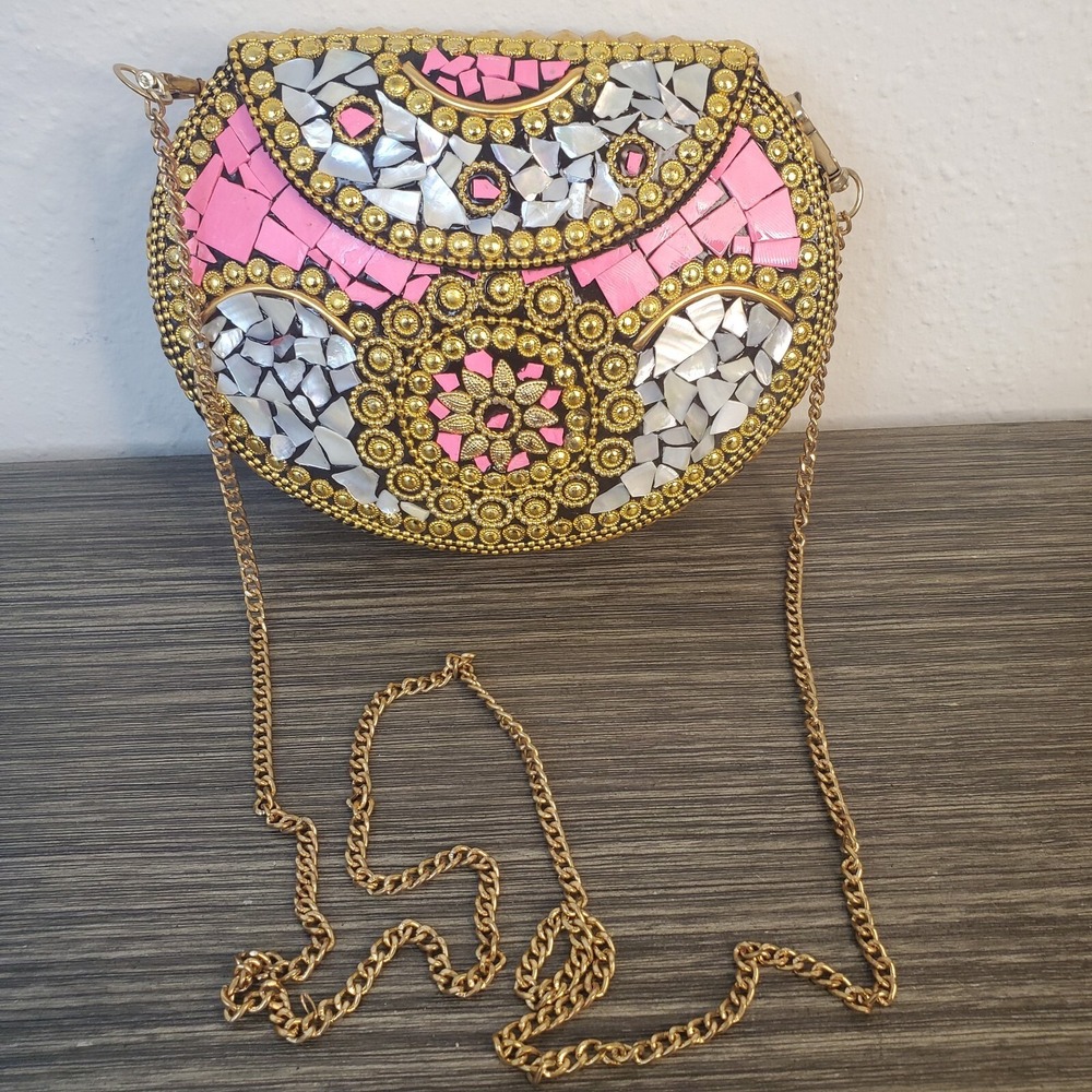 Embellished Pink Mosaic Crossbody Clutch